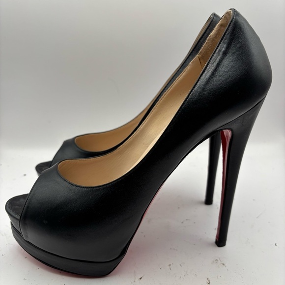 Christian Louboutin Black Leather 5.5 inch Heels - Picture 6 of 9